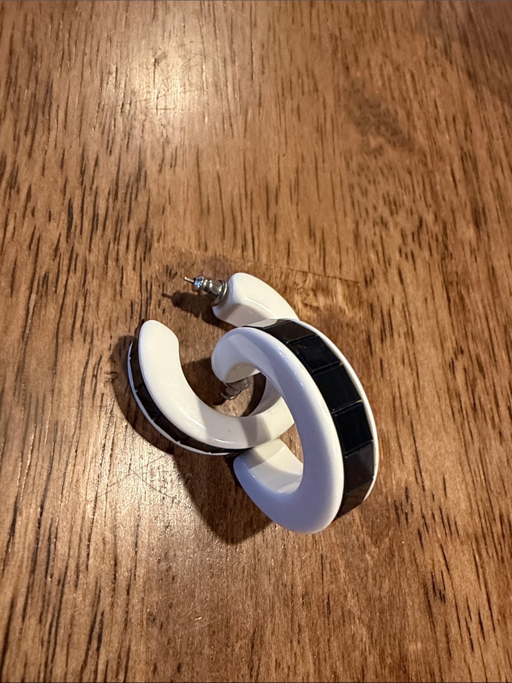 Vintage White and Black Hoop Earrings